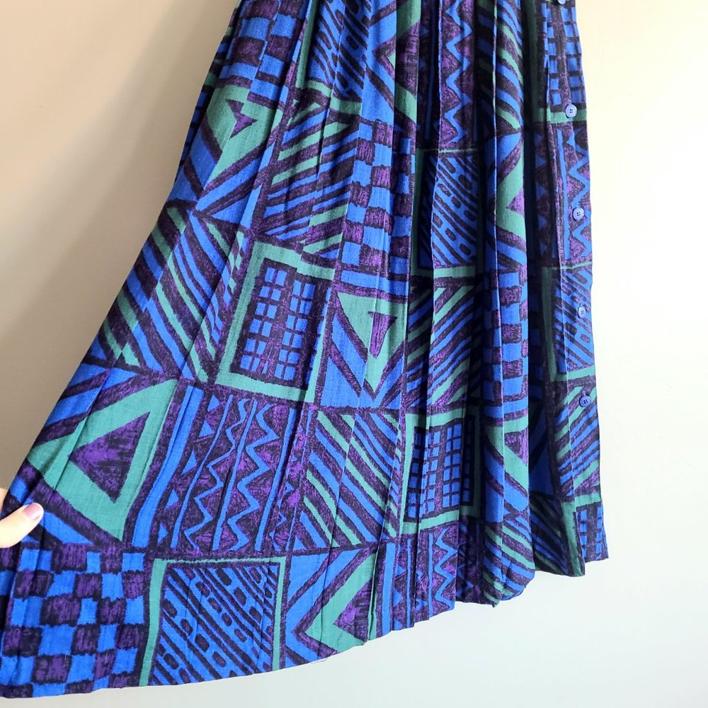Vintage Louben blue and green and purple colors pleated skirt.